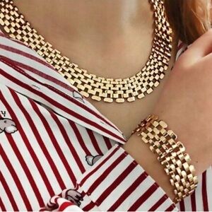 Cleopatra Collar Necklace Bib Style Row Choker Modernist Gold Tone